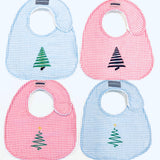 CHRISTMAS TREE ON SEERSUCKER SMALL BABY BIB