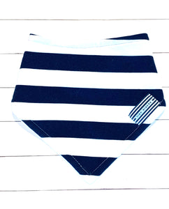 Navy Blue & White Stripe Knit Cotton Bandana Bib