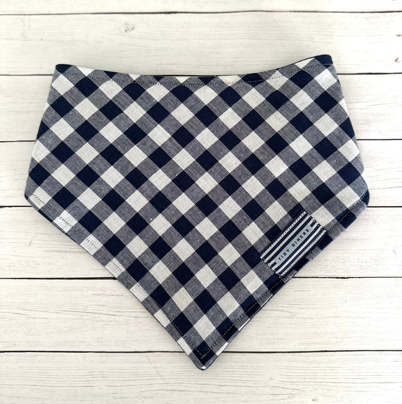 Navy Blue & White Gingham on Navy Cotton Bandana Bib