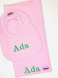 Pink Stripe Seersucker Bib and Burp Pad Gift Set