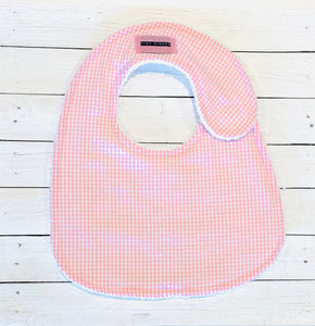 Pink & White Gingham Seersucker Baby Bib