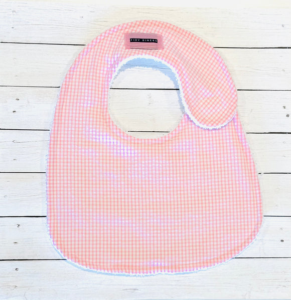 Pink & White Gingham Seersucker Baby Bib