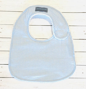 Sky Blue and White Gingham Seersucker Baby Bib