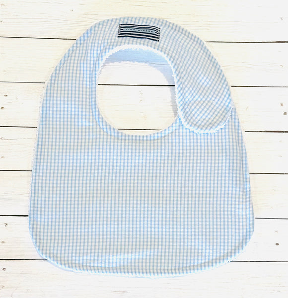 Sky Blue and White Gingham Seersucker Baby Bib