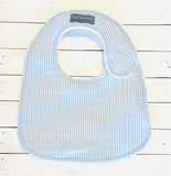Sky Blue and White Gingham Seersucker Baby Bib