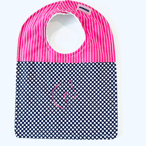 Pink Stripe Navy White Dots Baby Bib