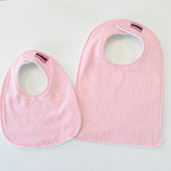 Pink & White Gingham Seersucker Baby Bib