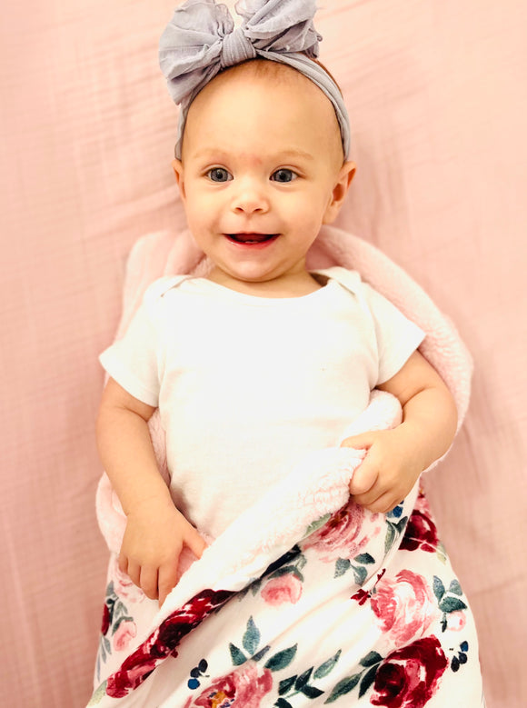 Rose Floral Knit & Fleece Baby Blanket