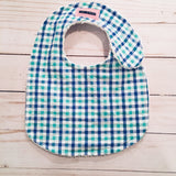 Baby Bib - Mint and Royal Check Seersucker