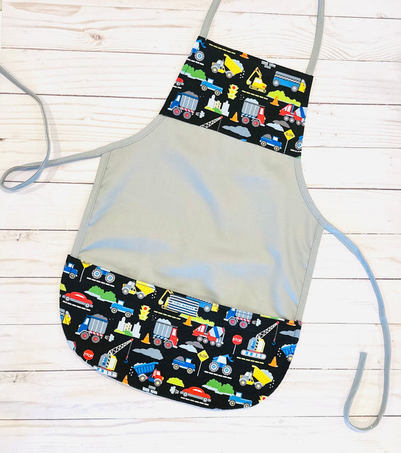 CONSTRUCTION VEHICLES GRAY APRON
