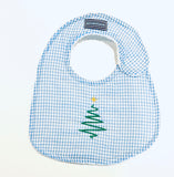CHRISTMAS TREE ON SEERSUCKER SMALL BABY BIB