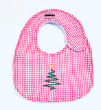 CHRISTMAS TREE ON SEERSUCKER SMALL BABY BIB