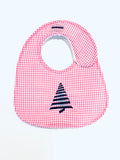 CHRISTMAS TREE ON SEERSUCKER SMALL BABY BIB