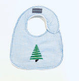 CHRISTMAS TREE ON SEERSUCKER SMALL BABY BIB