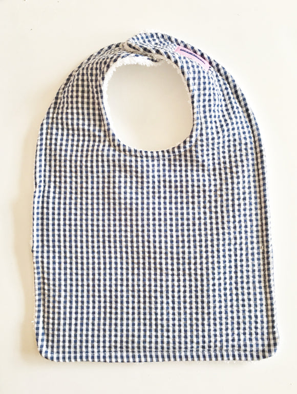 Baby Bib - Navy Blue Gingham Seersucker