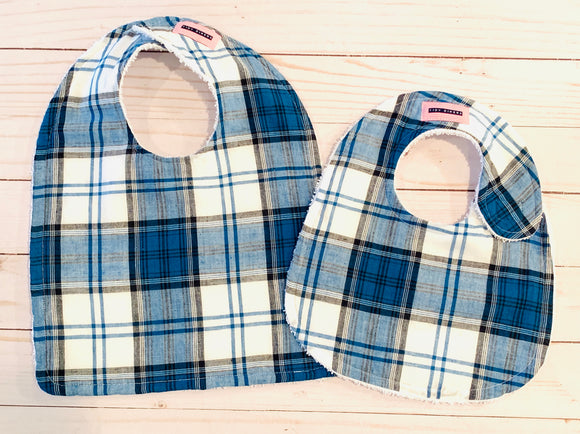 Teal Plaid Madras Baby Bib