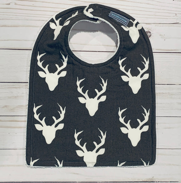 Deer Head  Silhouette On Gray Baby Bib