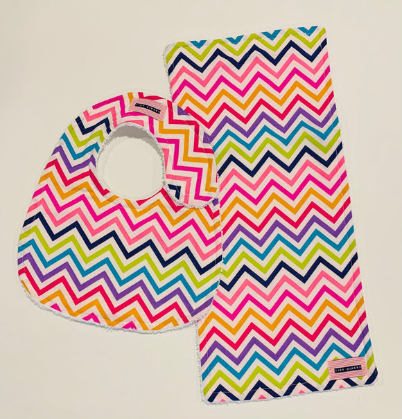 Brightly Colored Chevron Bib & Burp Pad Gift Set