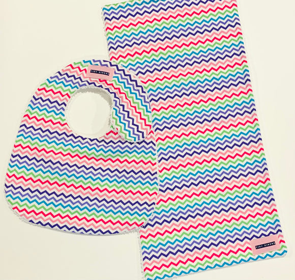 Multi Colored Chevron Bib & Burp Pad Set