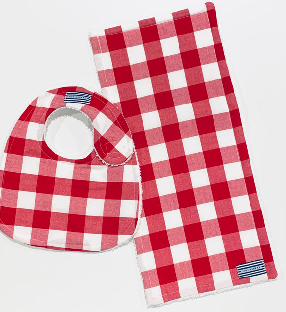 Red Buffalo Check Bib & Burp Pad Gift Set