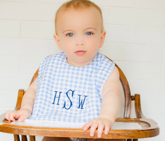 Periwinkle Blue & White Gingham Baby Bib