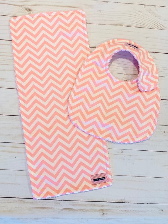 Pink & White Chevron Bib & Burp Pad Set