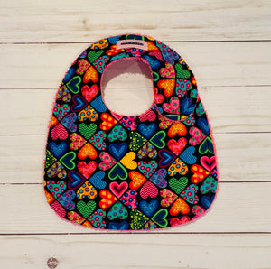 Bright Hearts with Pink Terry Baby Bib