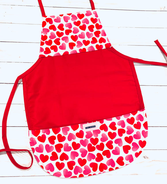 RED & PINK HEARTS ON RED TODDLER APRON