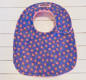 LIL PINK FLOWERS ON PURPLE BABY BIB
