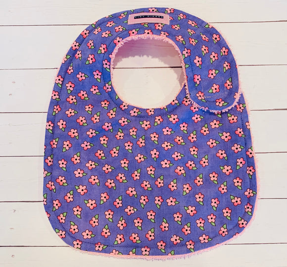 LIL PINK FLOWERS ON PURPLE BABY BIB