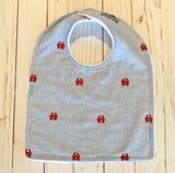 Cute Red Crabs on Blue Stripe  Baby Bib