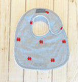 Cute Red Crabs on Blue Stripe  Baby Bib