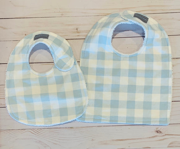 Sky Blue Buffalo Check Baby Bib