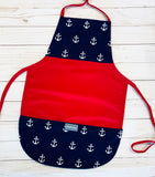 White Anchors in Navy On Red Toddler Apron