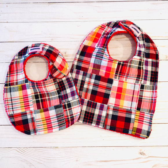 Navy, Red, Yellow Madras Bib