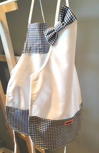 NAVY GINGHAM TRIMMED APRON FOR TODDLERS WITH A BOW OR NOT, ADD A NAME 