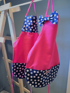 Royal Blue with White Dots Child's Pink Apron with Bow