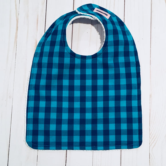 Bright Turquoise & Royal Blue Big Check Baby Bib