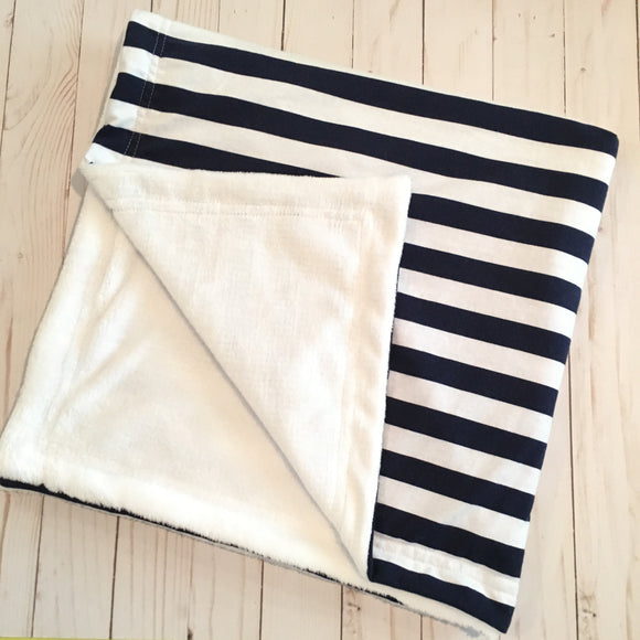 Navy Blue & White Stripe Knit Blanket