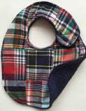 Navy and Red Madras Bib