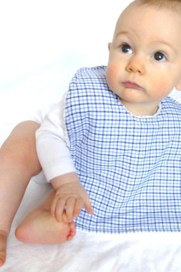 Blue and White Plaid Bib