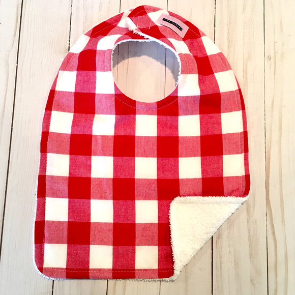 Red & White Buffalo Check Baby Bib