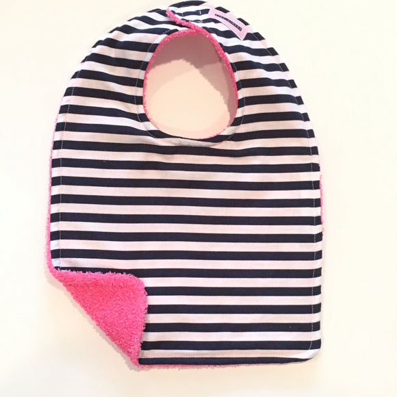 Navy and White Stripe Bib w/Pink Terry