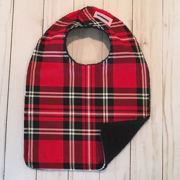 Black White Plaid on Red Baby Bib