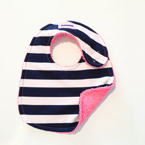 Navy & White Thick Stripe With Pink Terry Bib