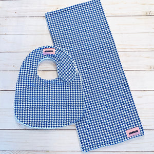 Royal Blue Houndstooth Bib & Burp Pad Gift Set