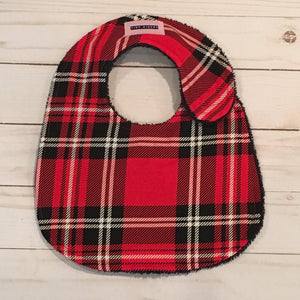 Black White Plaid on Red Baby Bib