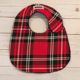 Black White Plaid on Red Baby Bib