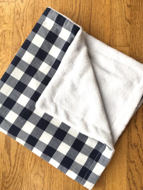 Navy Blue & White Big Check Baby Blanket