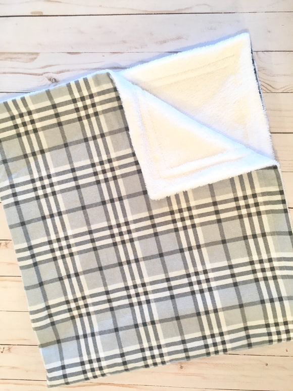 Light Gray Plaid Flannel And Fleece Blanket